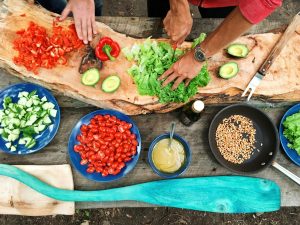Family chopping ingredients for an easy dinner on a busy night